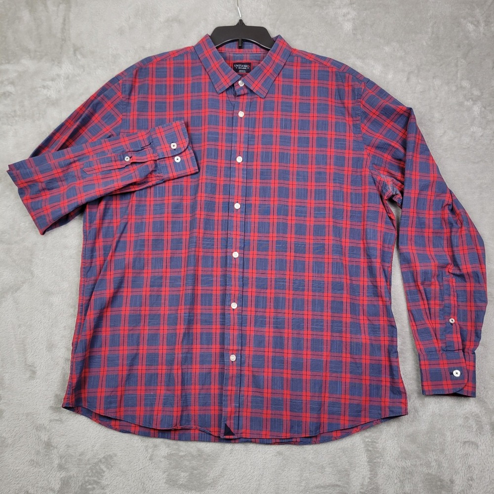 UNTUCKit Shirt Men's XXL Plaid Blue Red Collared Long Sleeve Button Front Shirt - Picture 2 of 7